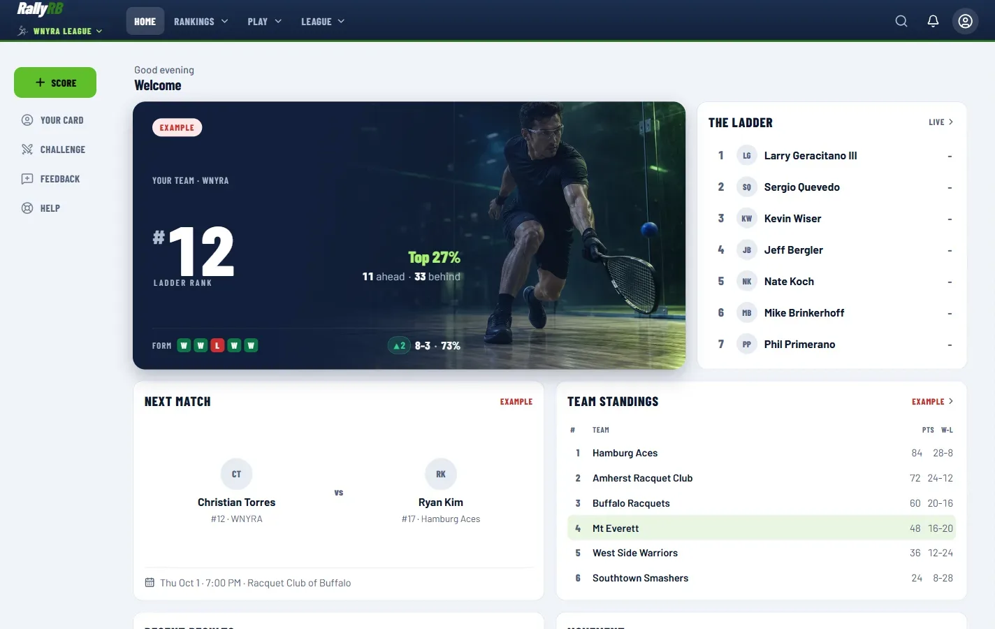 RallyRB homepage on a desktop screen